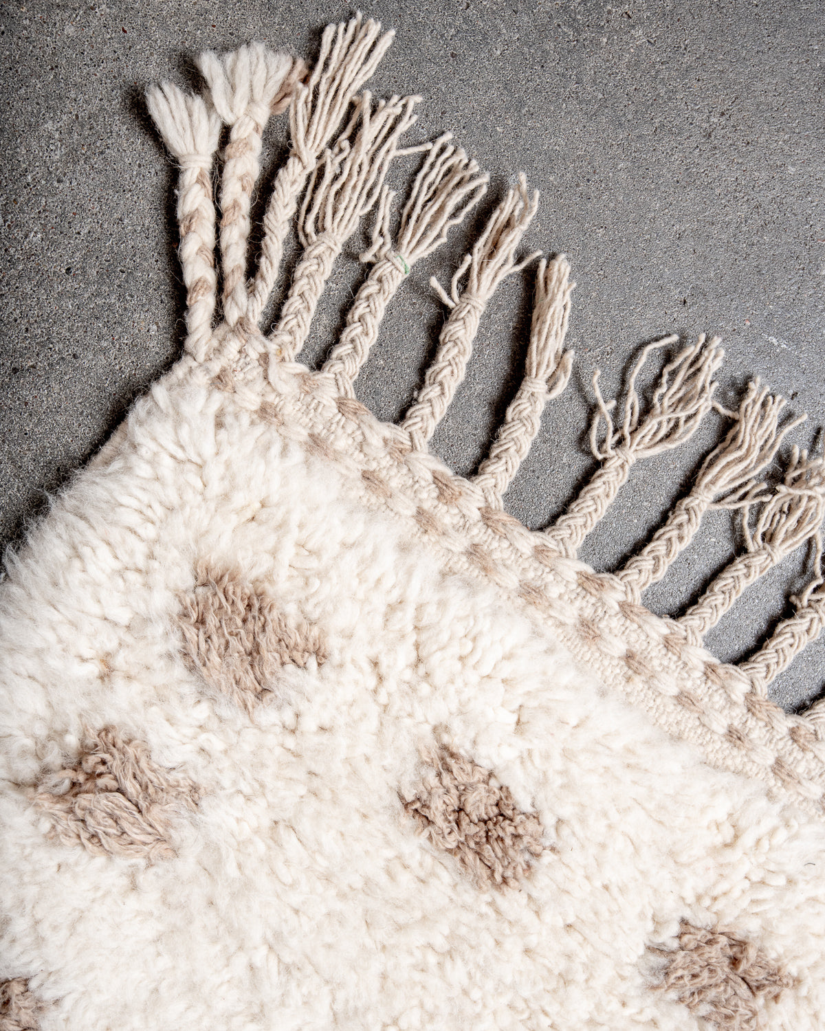 Modern, designer, handcrafted Berber rug from Morocco. Beniourain carpet with beautiful colours and patterns and fluffy wool texture.
